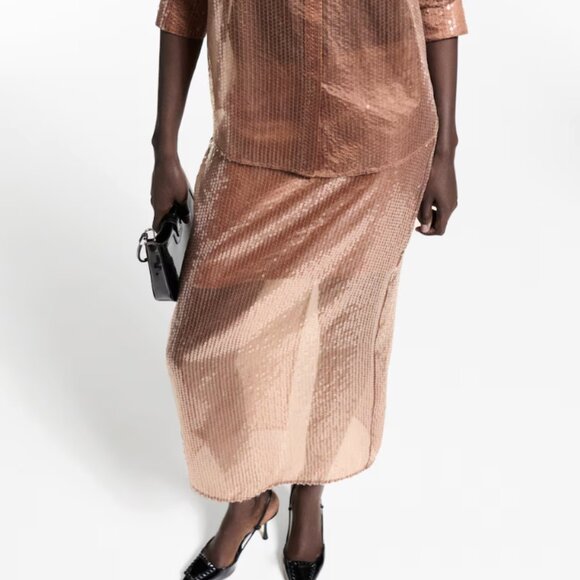 Mango Sequin midi skirt Size L - Picture 5 of 8